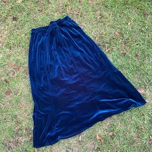 Bright blue velvet mid length skirt